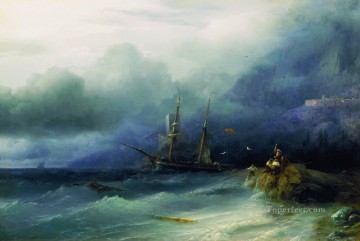 風景 Painting - イヴァン・アイヴァゾフスキー「嵐の海の風景」